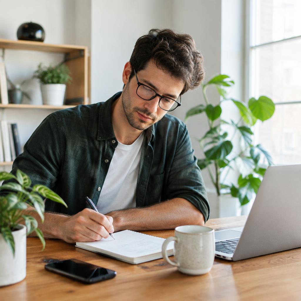 Creator planning content at his desk